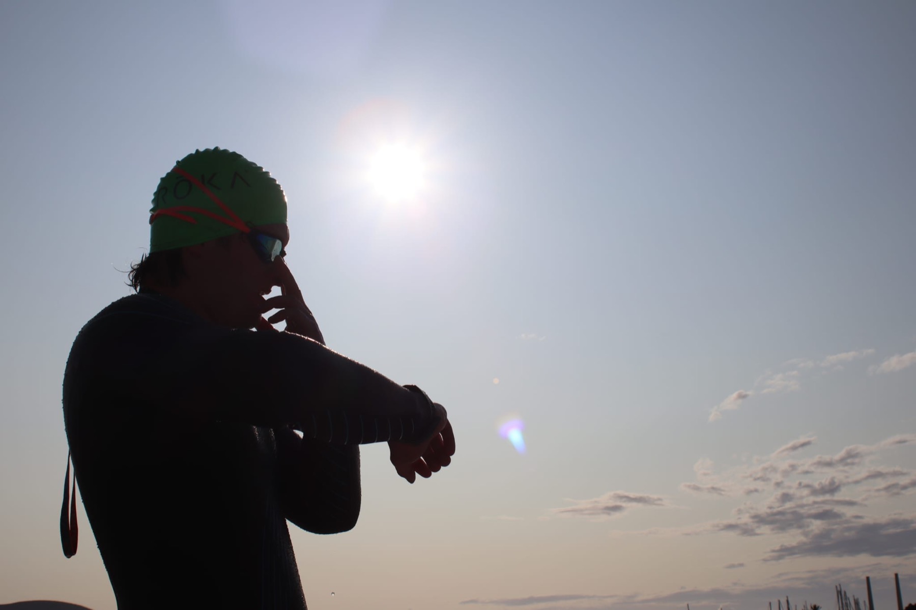 Open-water swim training in bright daylight